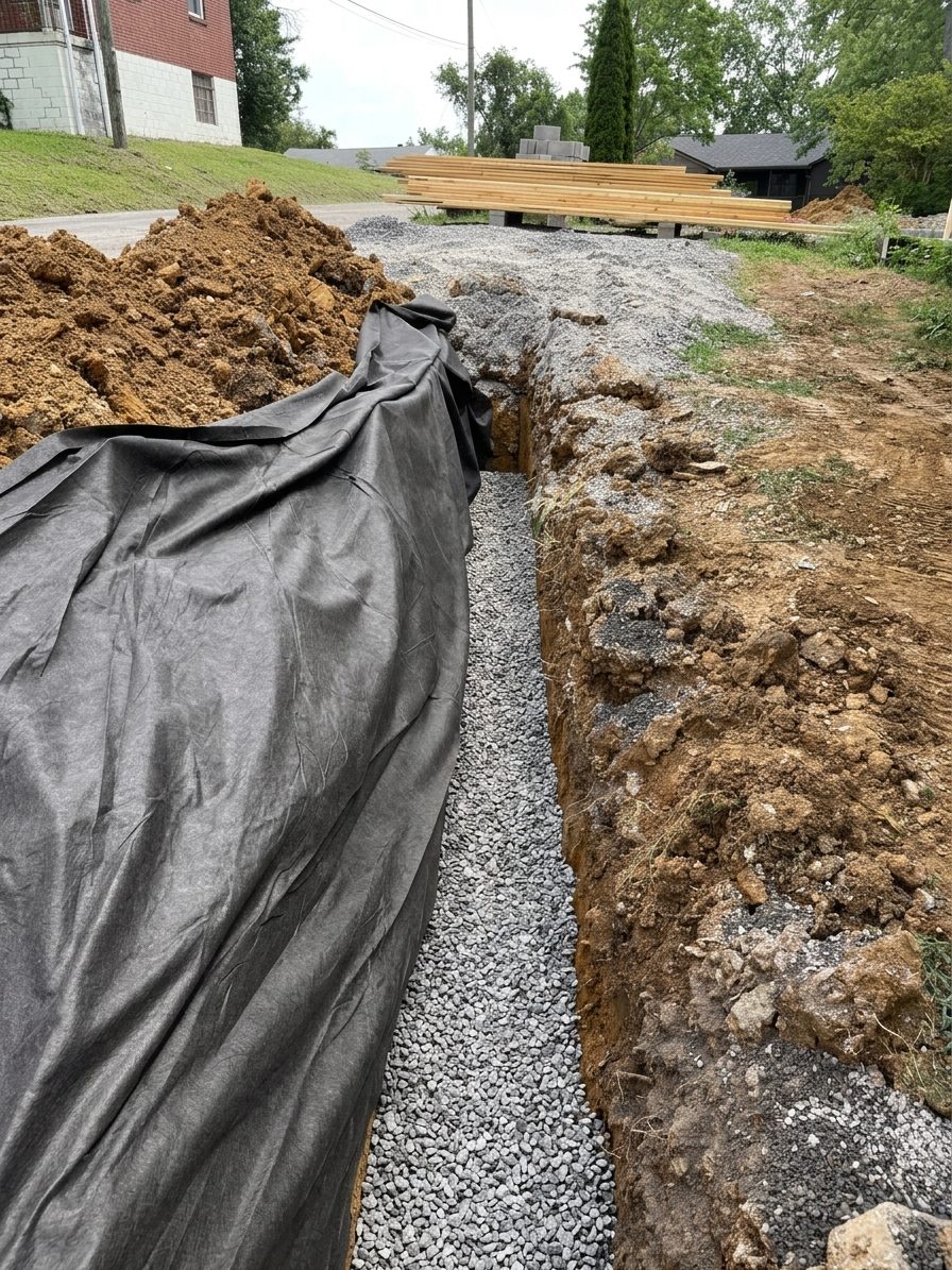 Fabric and gravel in the trench, Private Residence, Hermitage, TN