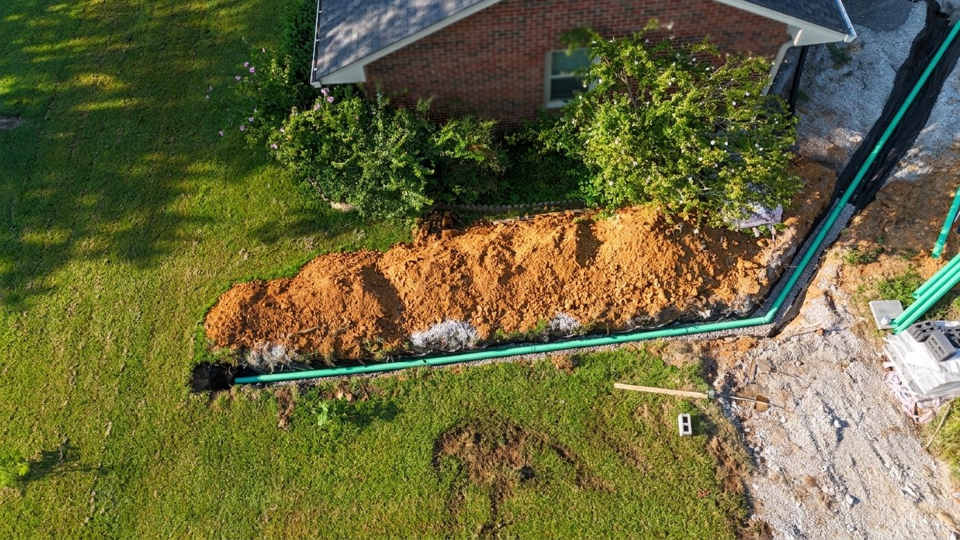 Pipe and stone in the lawn, Private Residence, Hermitage, TN